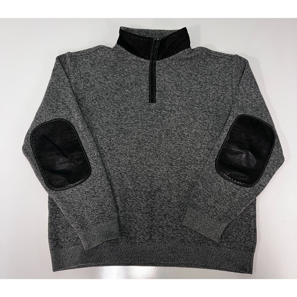 Paul & Shark Yachting Wool Quarter Zip Sweater Italy Gray Leather Elbow Patch L